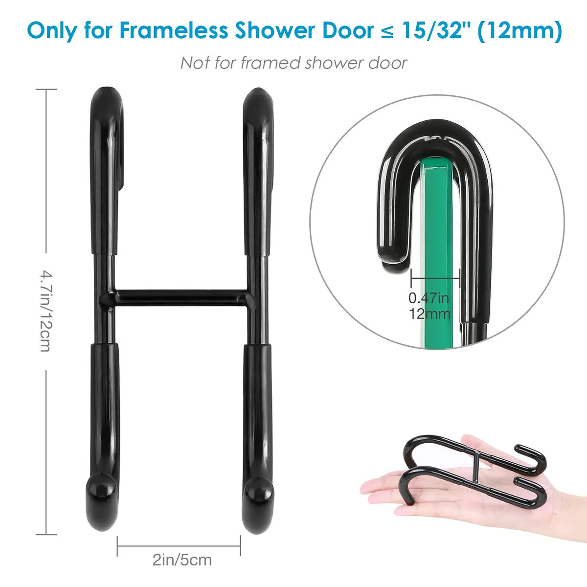 Simtive Shower Door Hooks (3-Pack) | Frameless Glass Door Towel Hooks, Black, Rust-Resistant - view 3