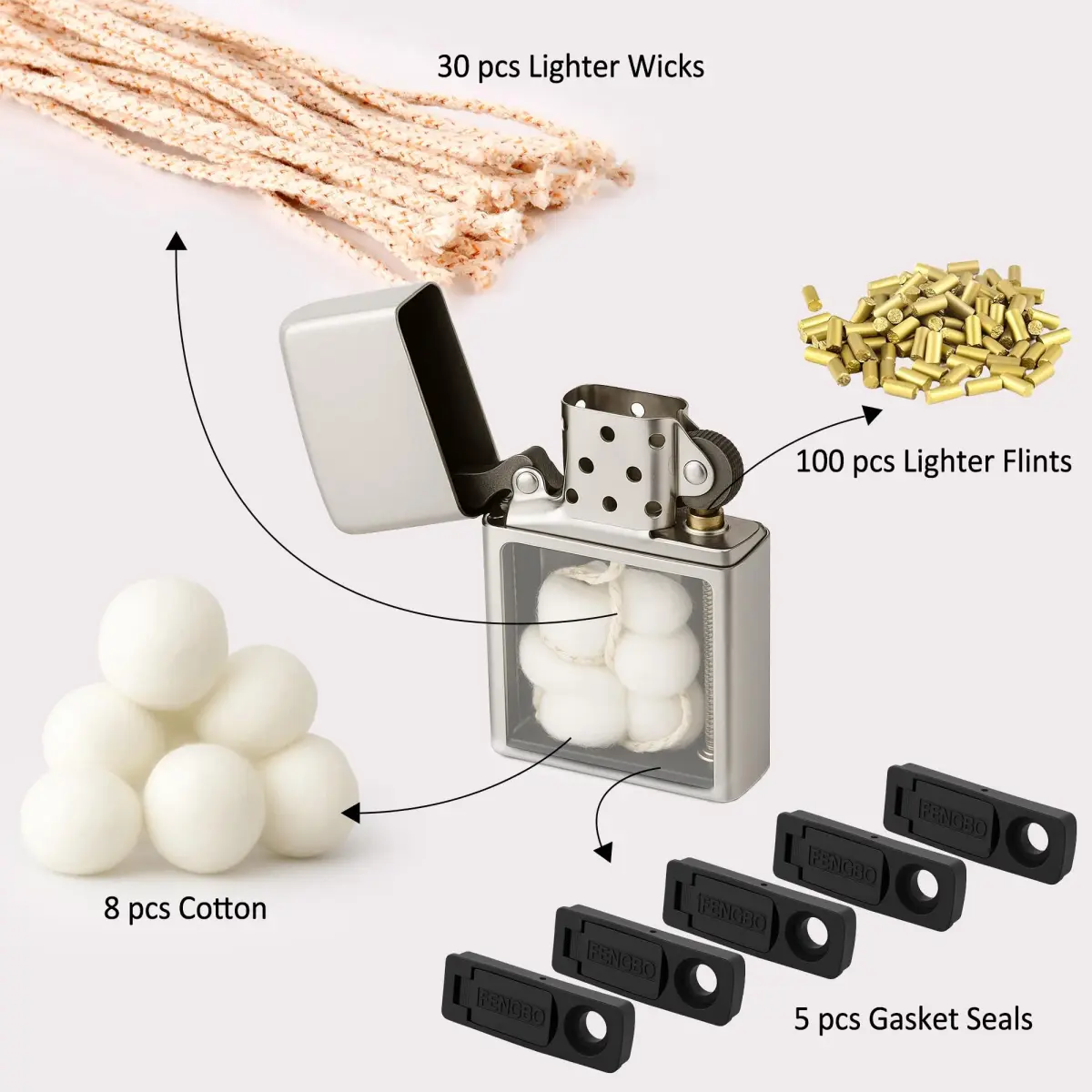 JINMUNIC Lighter Repair Kit for Zippo & Kerosene Lighters | 143 Pieces - view 6