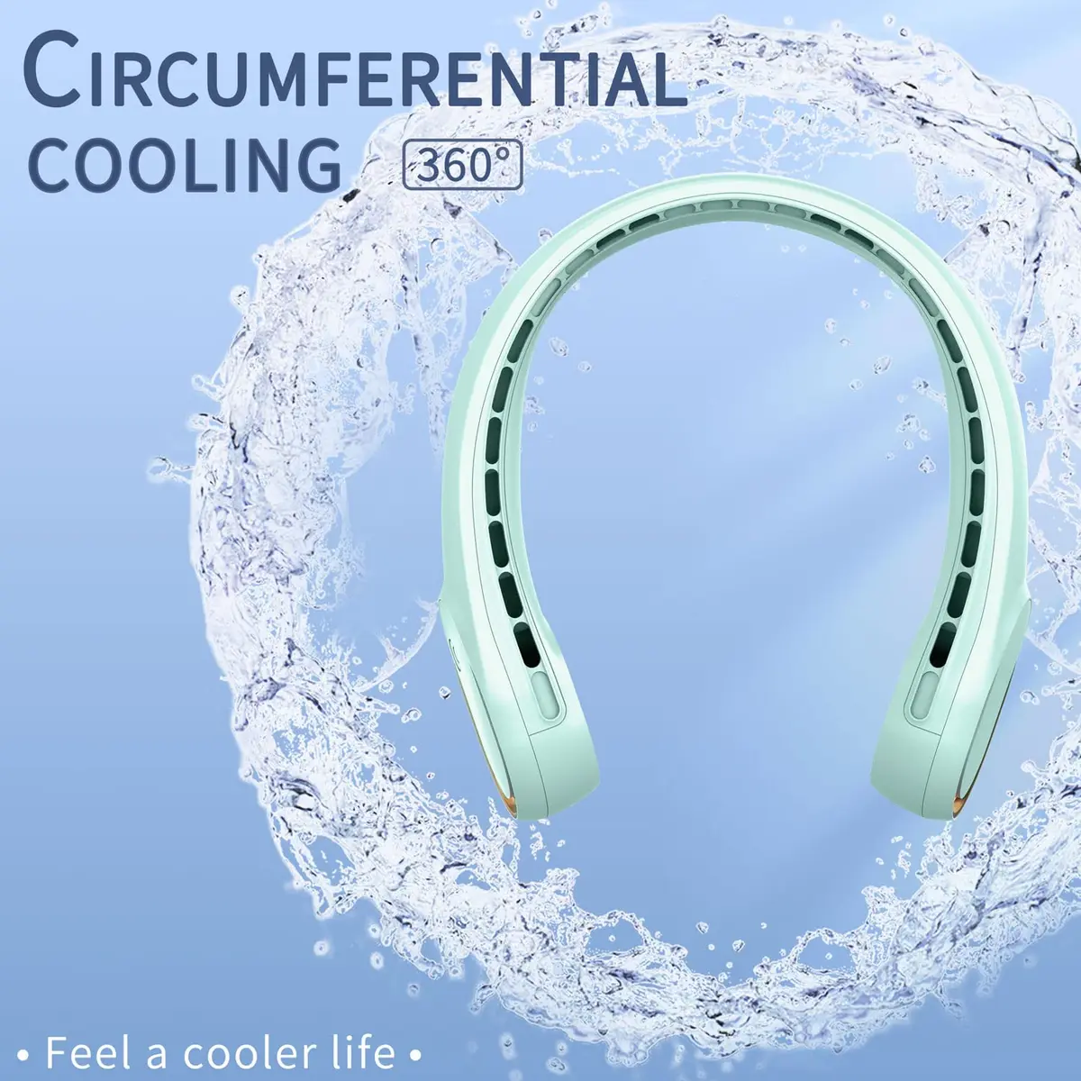 FrSara Wearable Neck Fan, 360° Cooling, 4000mAh Battery, 3-Speed, Crystal Green | Quiet Personal Air Cooler - view 5