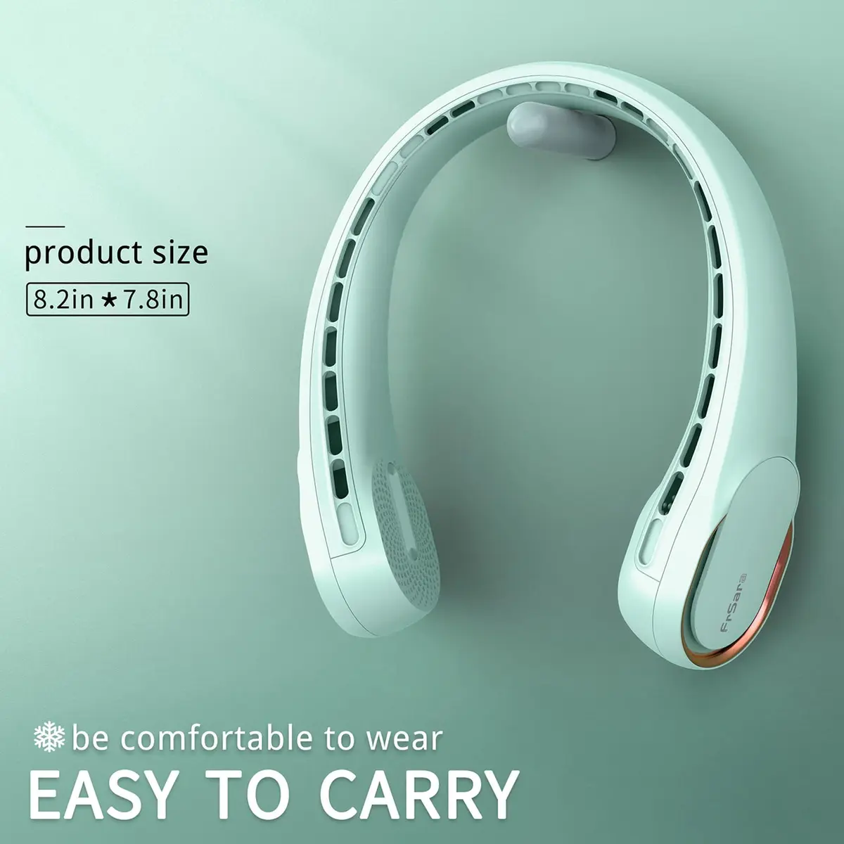 FrSara Wearable Neck Fan, 360° Cooling, 4000mAh Battery, 3-Speed, Crystal Green | Quiet Personal Air Cooler - view 6