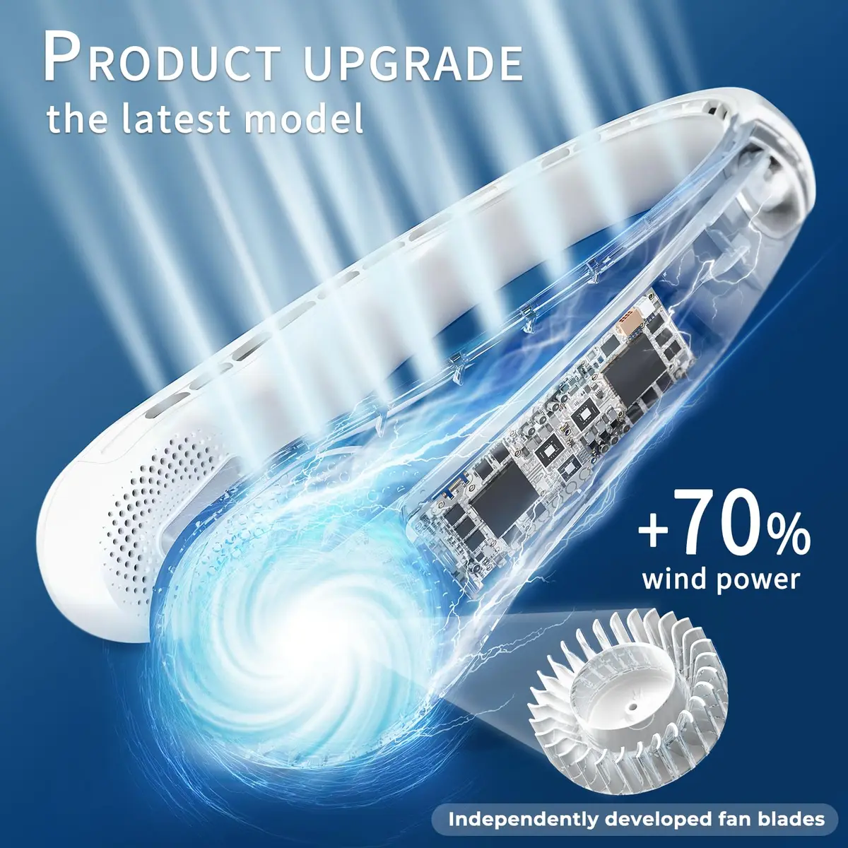 FrSara Wearable Neck Fan, 360° Cooling, 4000mAh Battery, 3-Speed, Crystal Green | Quiet Personal Air Cooler - view 2