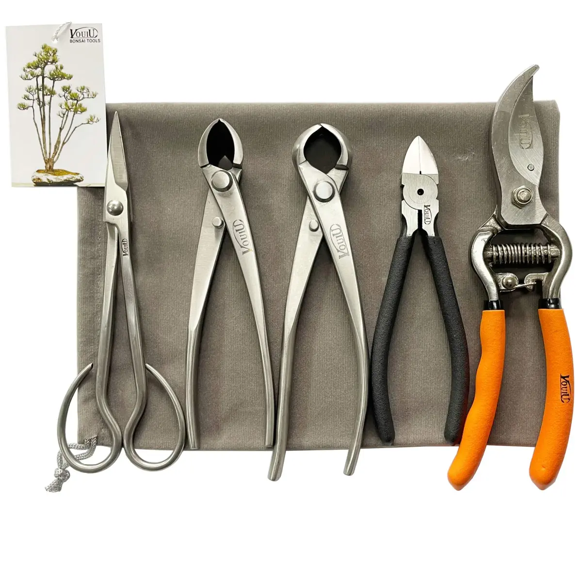 VOUIU 5-Piece Bonsai Tool Set with Scissors, Concave Cutter, Knob Cutter, Wire Cutter, Pruning Shears (880g) - main product image