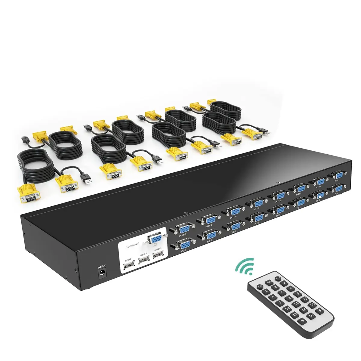 MT-VIKI 16 Port KVM Switch Rackmount 1U 19'' | Control 16 Computers with 1 Keyboard, Mouse, Monitor - main product image