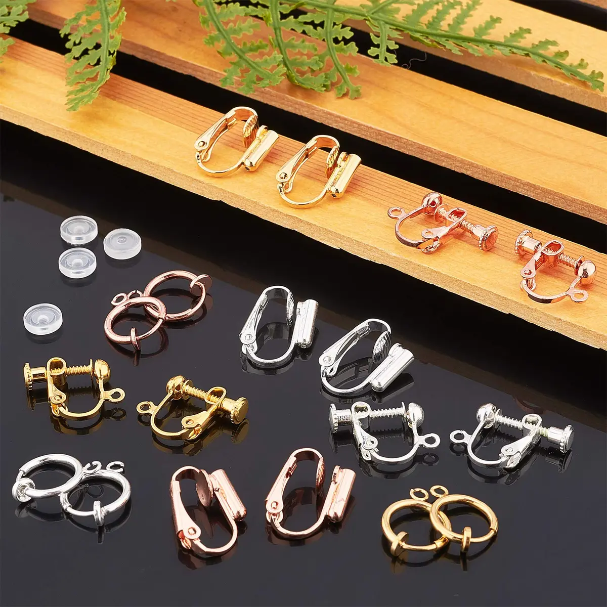 SUNNYCLUE 18Pcs 3 Colors Clip-on Earrings Converter Brass Non Pierced Earring Findings & 20Pcs Plastic Earring Pads for DIY Jewelry Making - view 5