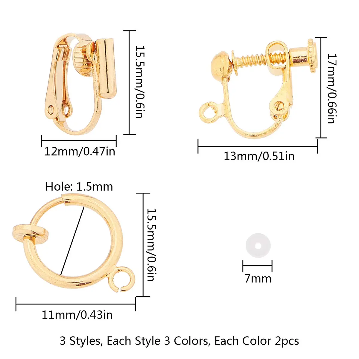 SUNNYCLUE 18Pcs 3 Colors Clip-on Earrings Converter Brass Non Pierced Earring Findings & 20Pcs Plastic Earring Pads for DIY Jewelry Making - view 2