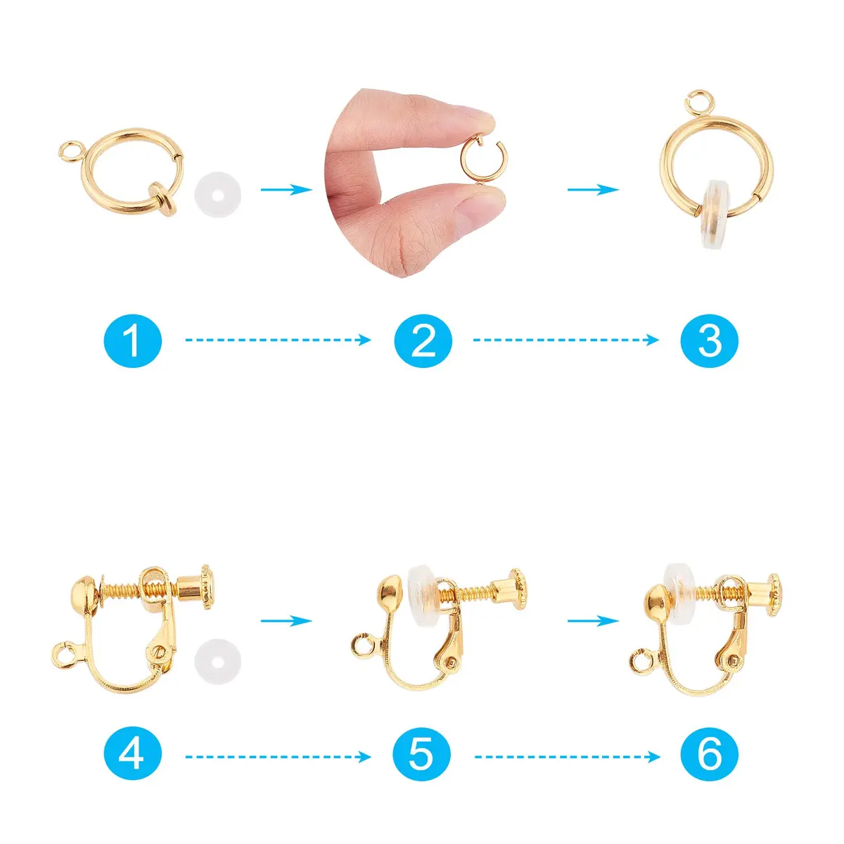 SUNNYCLUE 18Pcs 3 Colors Clip-on Earrings Converter Brass Non Pierced Earring Findings & 20Pcs Plastic Earring Pads for DIY Jewelry Making - view 4