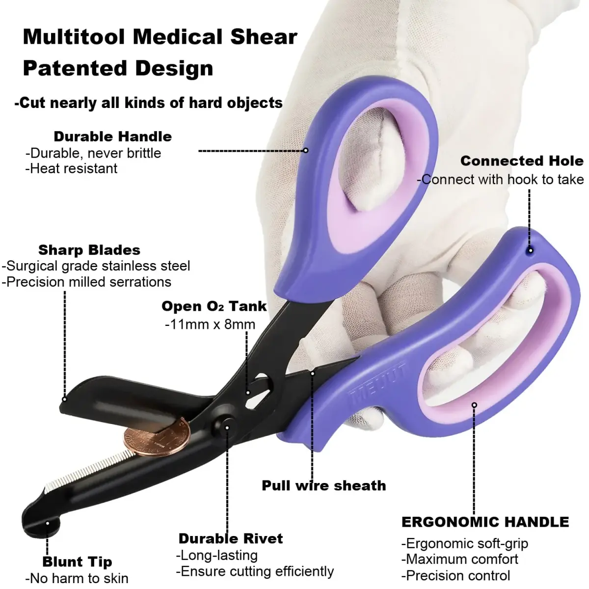 MEUUT Medical Trauma Shears - 2-Pack Purple Shears with Oxygen Wrench - view 3