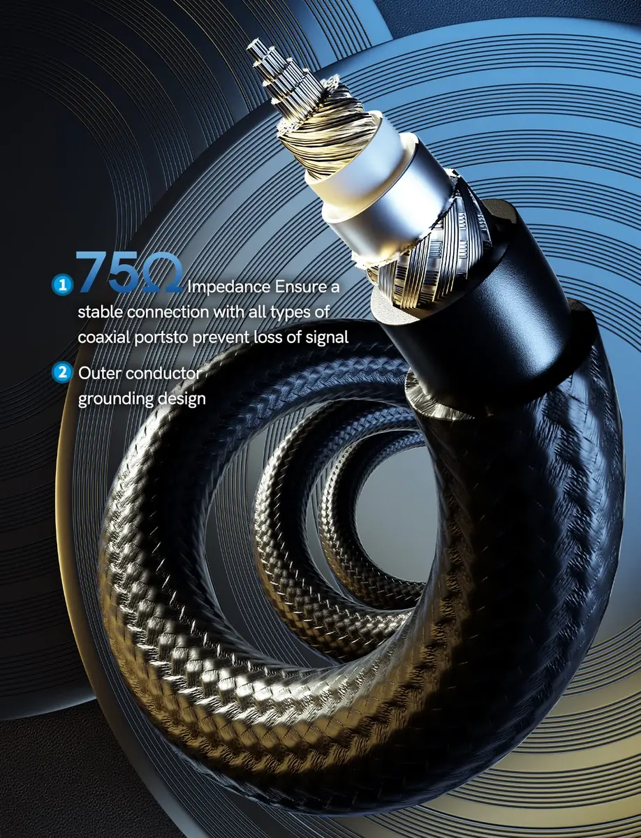 VIOY Coaxial Digital Audio Cable 10 FT (3.05m) | RCA Male to Male Subwoofer Cable for Surround Sound - view 5