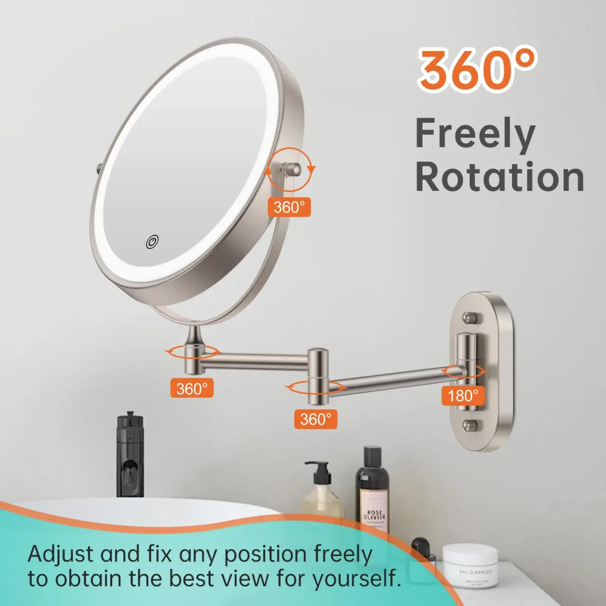 FUNTOUCH Rechargeable Wall Mounted Lighted Makeup Vanity Mirror 20 cm (8 Inch) | 1X/30X Magnification, 3 Color Lights - view 6