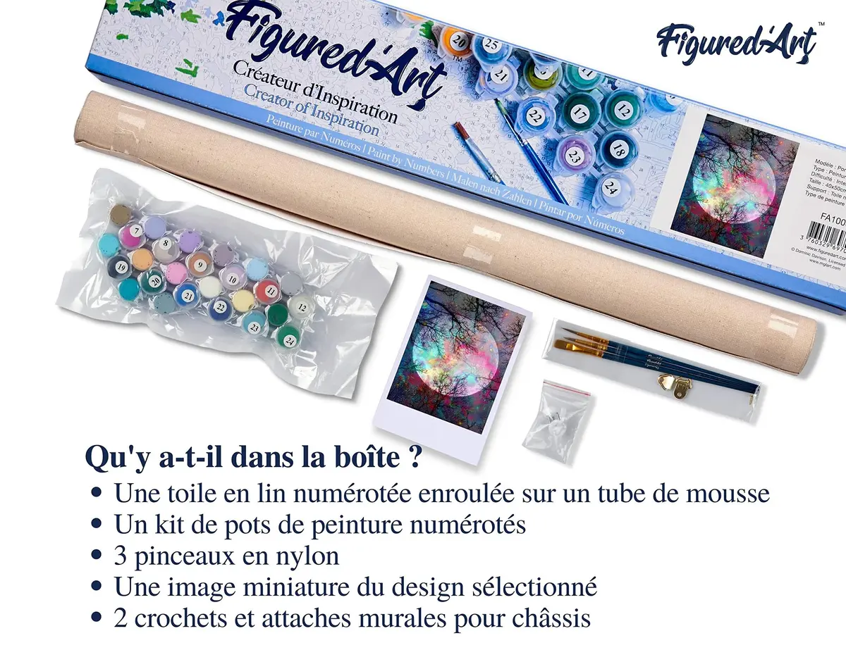 Figured'Art Paint by Numbers Kit for Adults Full Moon with Colourful Reflections 16"x20" | DIY Art Canvas - view 5