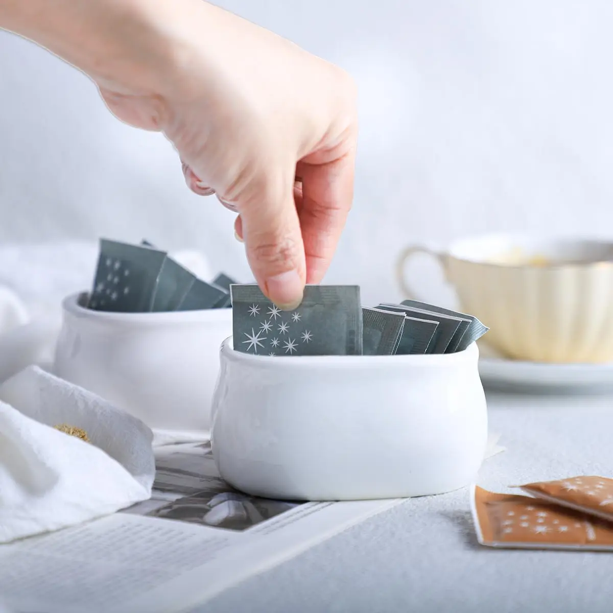 Sizikato Pure White Porcelain Sugar Packet Holder Tea Bowl 3.7 Inches | Durable & Easy to Clean - view 5
