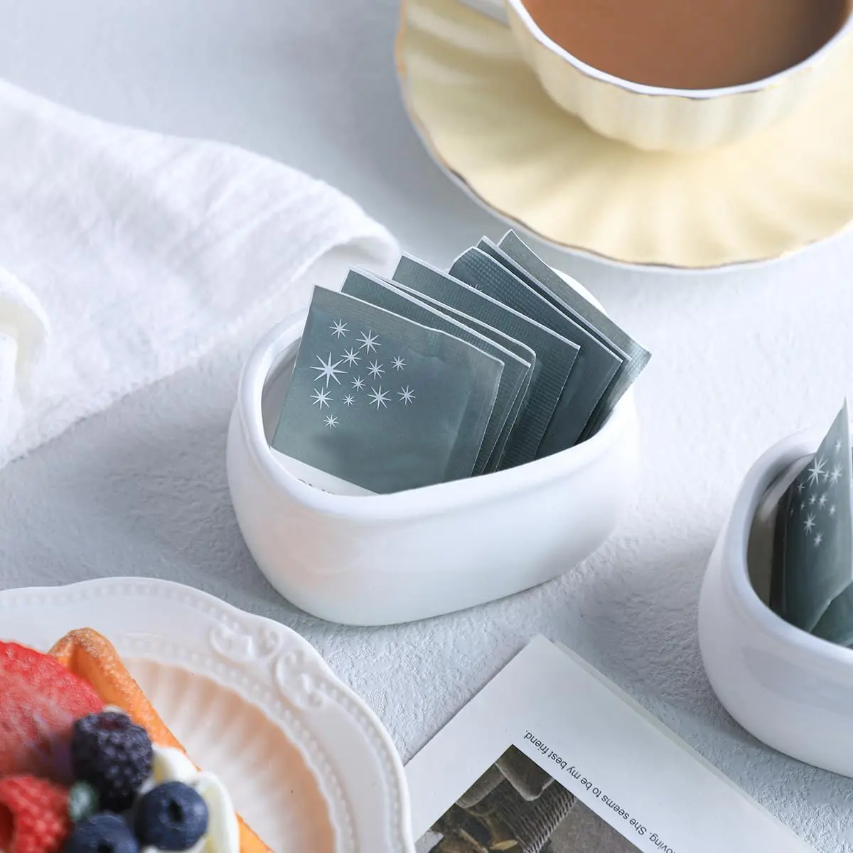 Sizikato Pure White Porcelain Sugar Packet Holder Tea Bowl 3.7 Inches | Durable & Easy to Clean - view 6