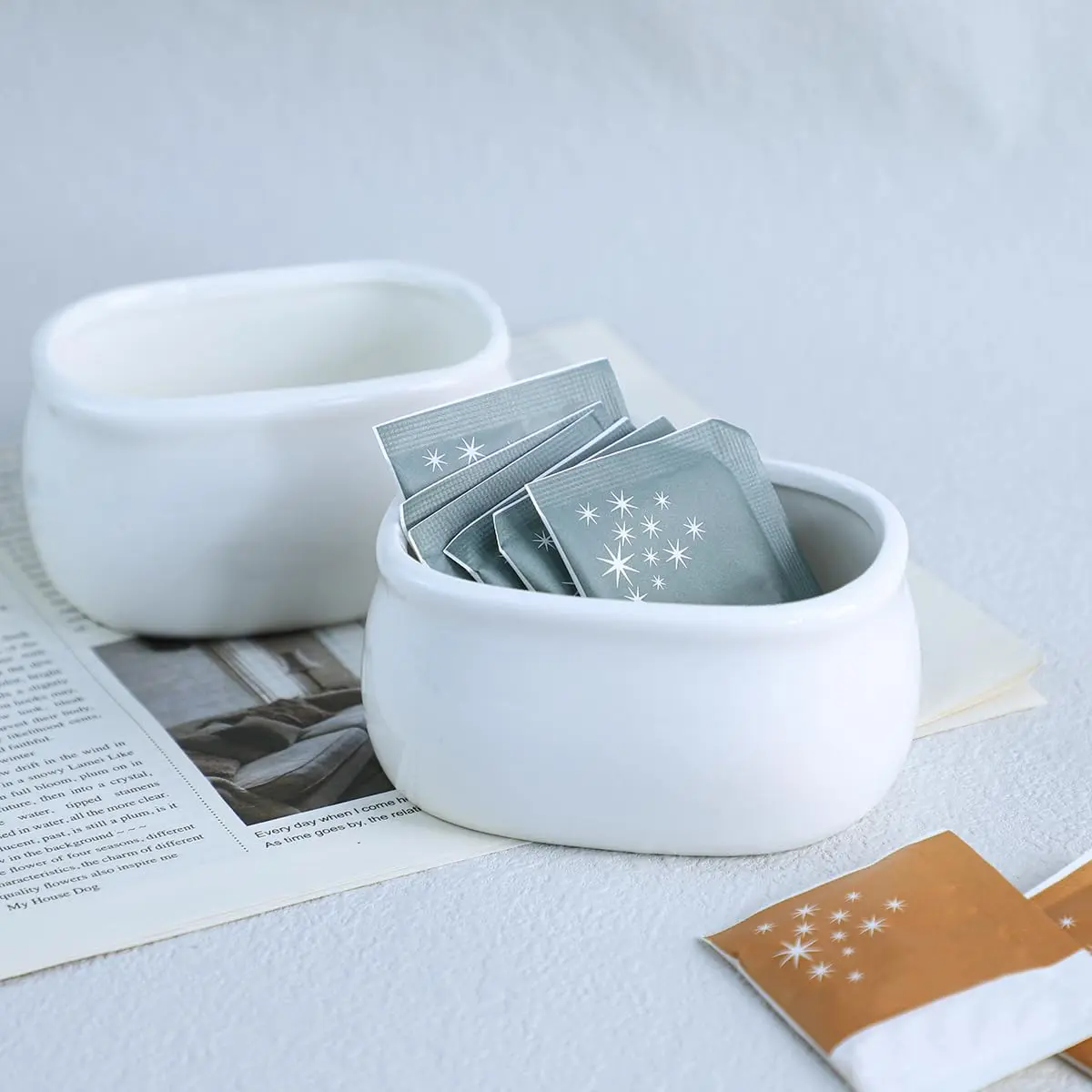 Sizikato Pure White Porcelain Sugar Packet Holder Tea Bowl 3.7 Inches | Durable & Easy to Clean - view 3