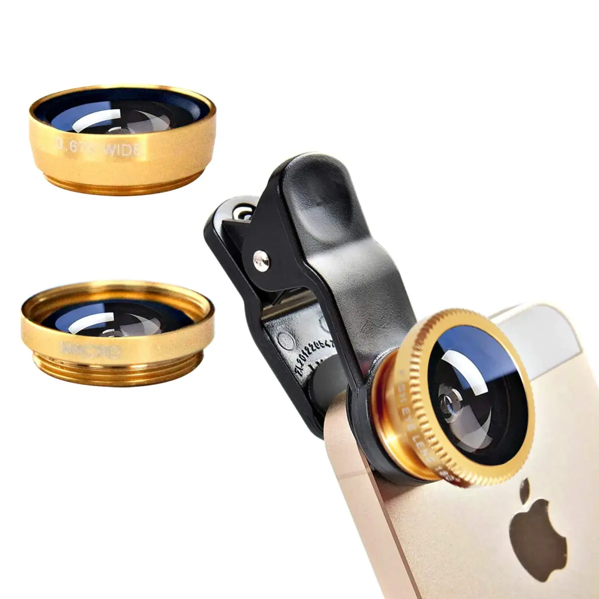 ANJIELO SMART 3-in-1 Cell Phone Camera Lens Kit Wide Angle Macro Fisheye Gold | Universal Clip-on Photography Accessory - main product image