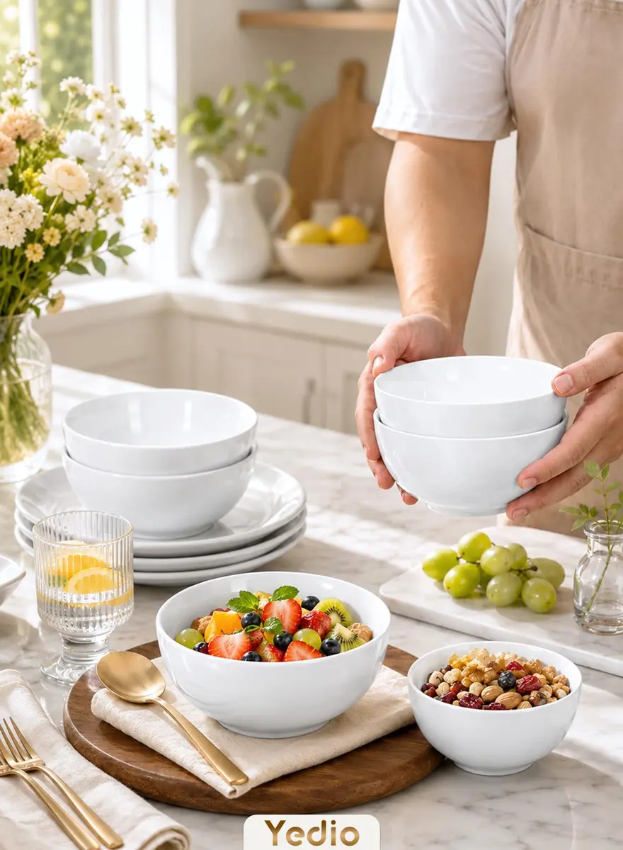 Yedio 10 OZ White Ceramic Soup Bowls of 6 | Small Porcelain Bowls for Kitchen & Dining - view 4