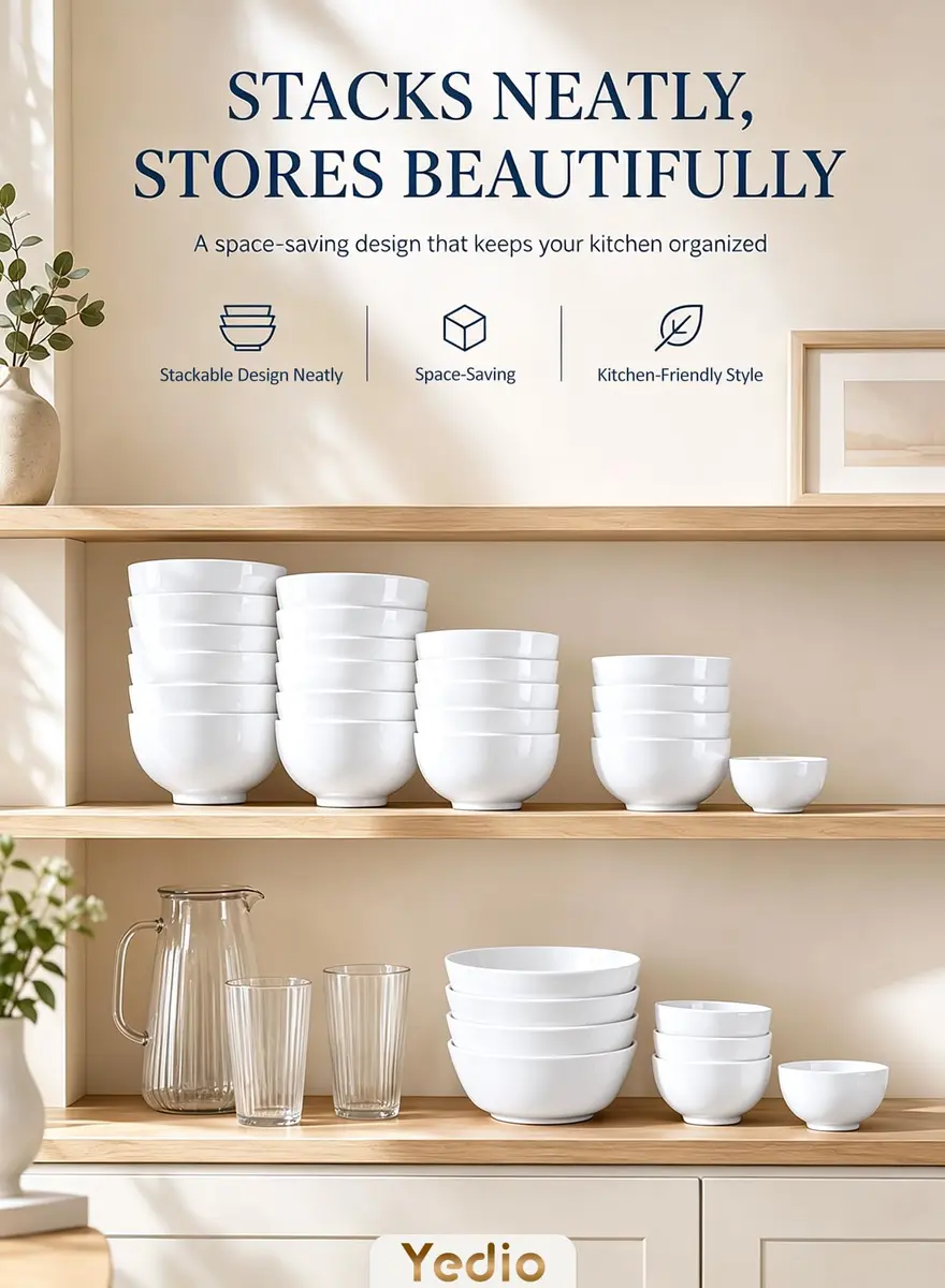 Yedio 10 OZ White Ceramic Soup Bowls of 6 | Small Porcelain Bowls for Kitchen & Dining - view 7