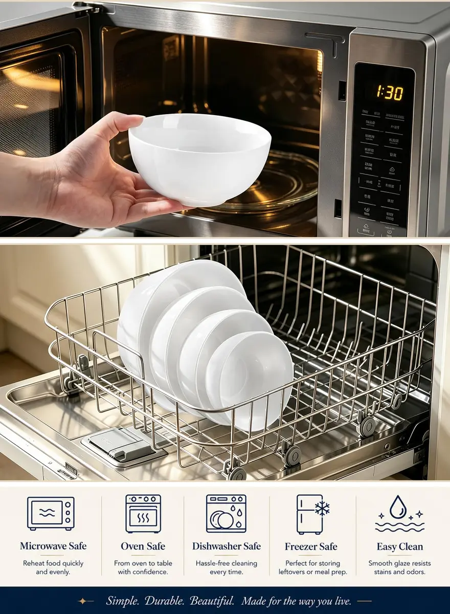 Yedio 10 OZ White Ceramic Soup Bowls of 6 | Small Porcelain Bowls for Kitchen & Dining - view 8