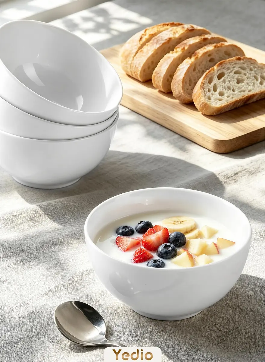 Yedio 10 OZ White Ceramic Soup Bowls of 6 | Small Porcelain Bowls for Kitchen & Dining - view 2