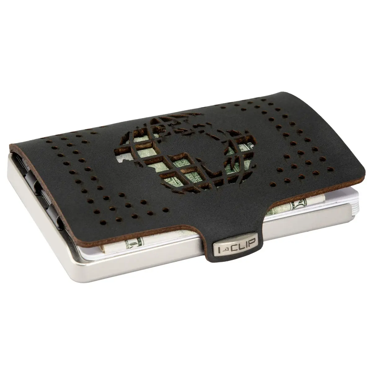 I-CLIP Heritage Steel Blasted Globe Black Card Case | Holds Up to 10 Cards & Banknotes - view 2