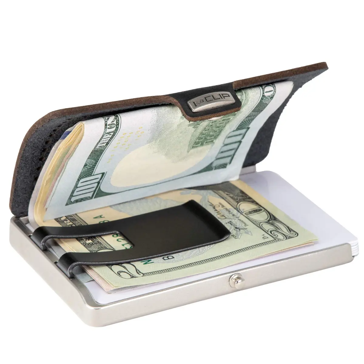 I-CLIP Heritage Steel Blasted Globe Black Card Case | Holds Up to 10 Cards & Banknotes - view 3
