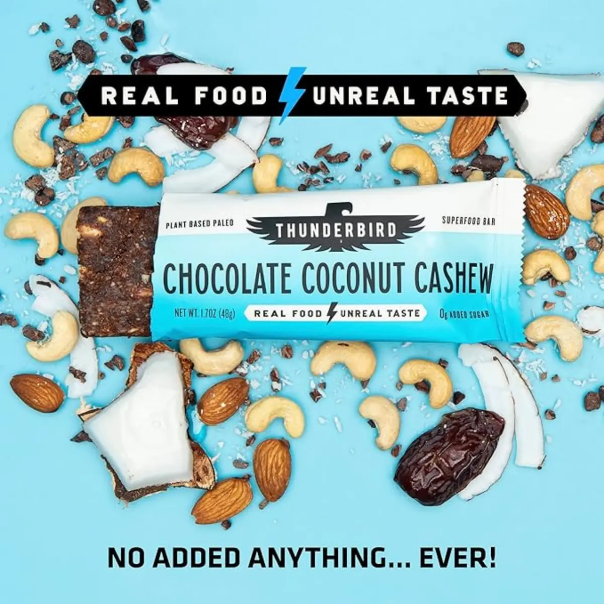Thunderbird Real Food Bars Gluten-Free Protein Snack 12x1.7 oz | Vegan Paleo Non-GMO - view 3