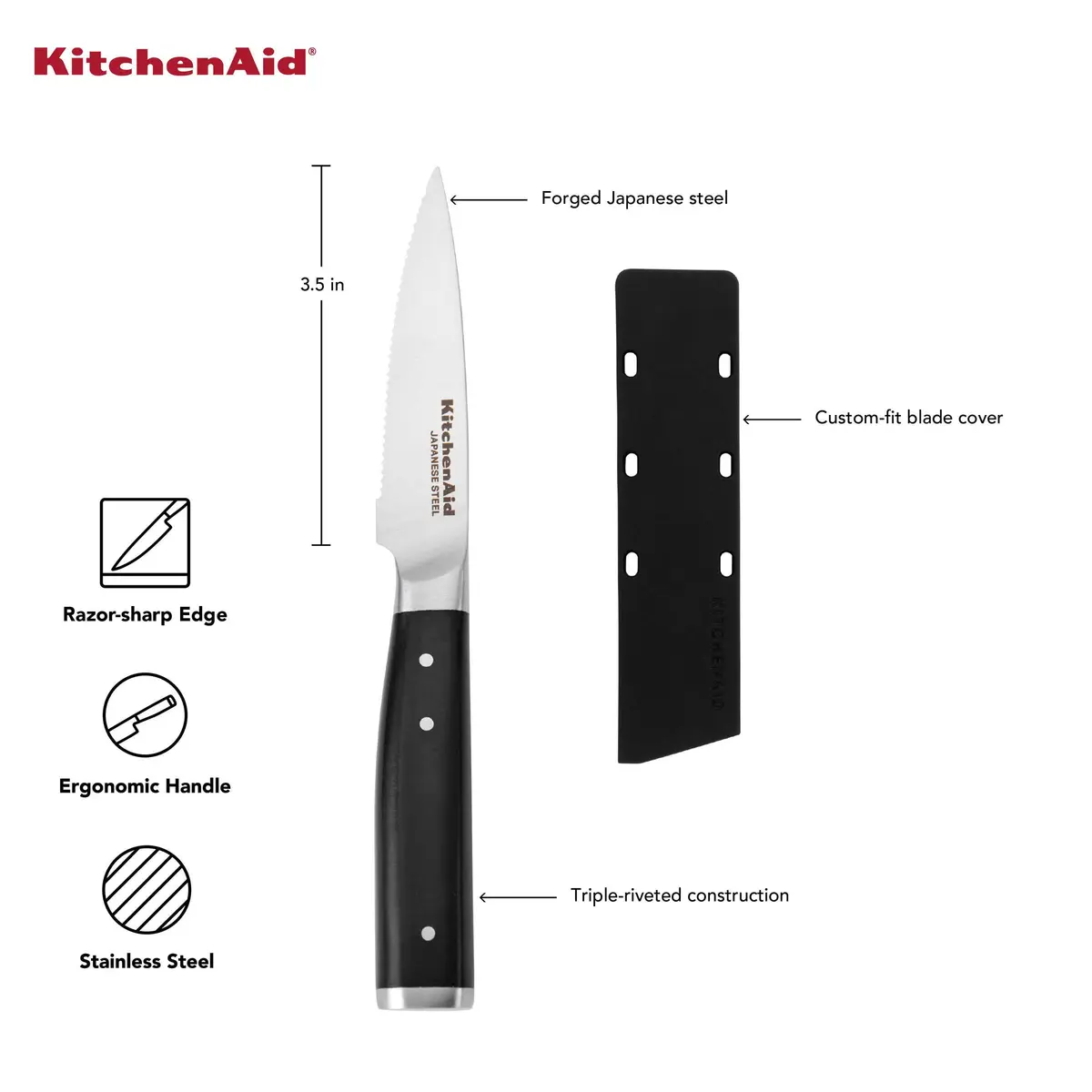 KitchenAid Gourmet Serrated Paring Knife 9cm (3.5-inch) | Forged Japanese Steel Blade - view 5