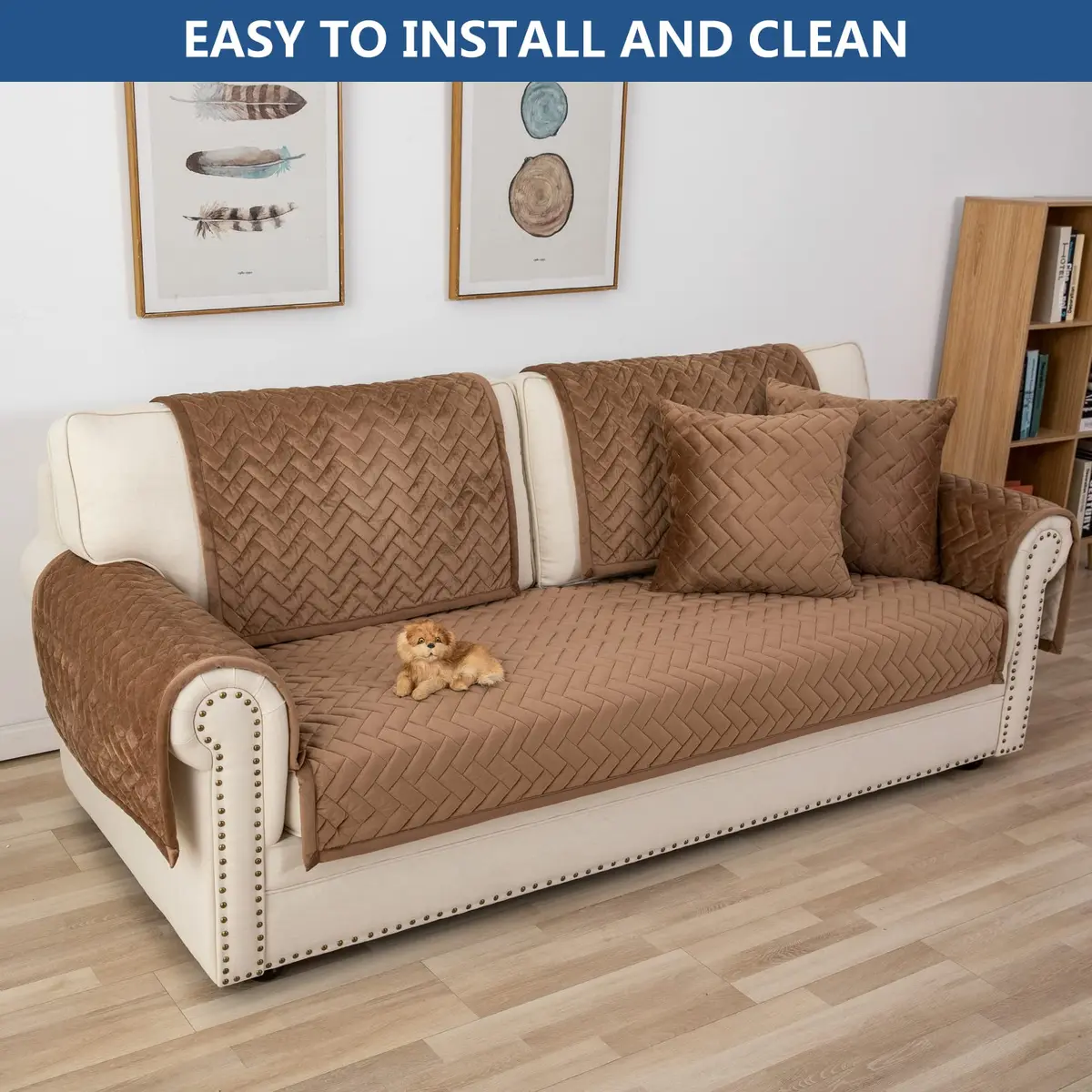 Eismodra Couch Cover for 3 Cushion Sofa | Anti-Slip Sectional Slipcover in Brown, 36"x47" - view 7