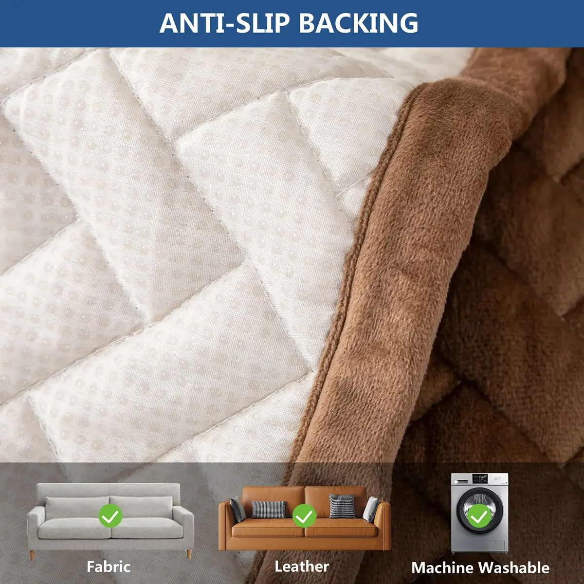 Eismodra Couch Cover for 3 Cushion Sofa | Anti-Slip Sectional Slipcover in Brown, 36"x47" - view 4