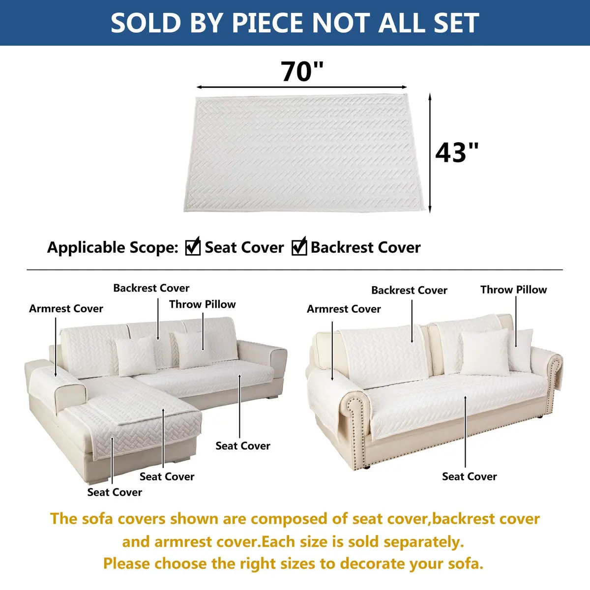 Eismodra White 1 Piece Crystal Velvet Sofa Cover 109cm x 178cm | Protects Furniture from Pets & Spills - view 5