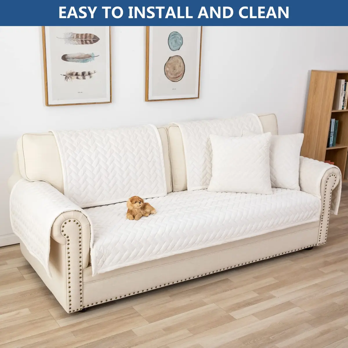 Eismodra White 1 Piece Crystal Velvet Sofa Cover 109cm x 178cm | Protects Furniture from Pets & Spills - view 7