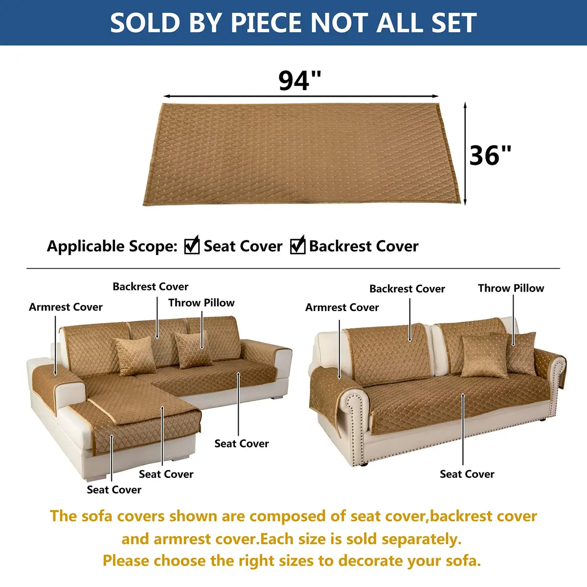 Eismodra Couch Cover for 3 Cushion Sofa | Anti-Slip Sectional Sofa Slipcover 36"x94" - view 5