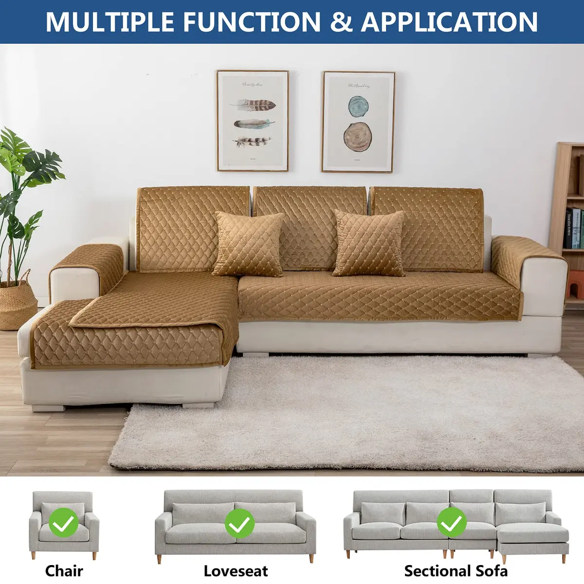 Eismodra Couch Cover for 3 Cushion Sofa | Anti-Slip Sectional Sofa Slipcover 36"x94" - view 2