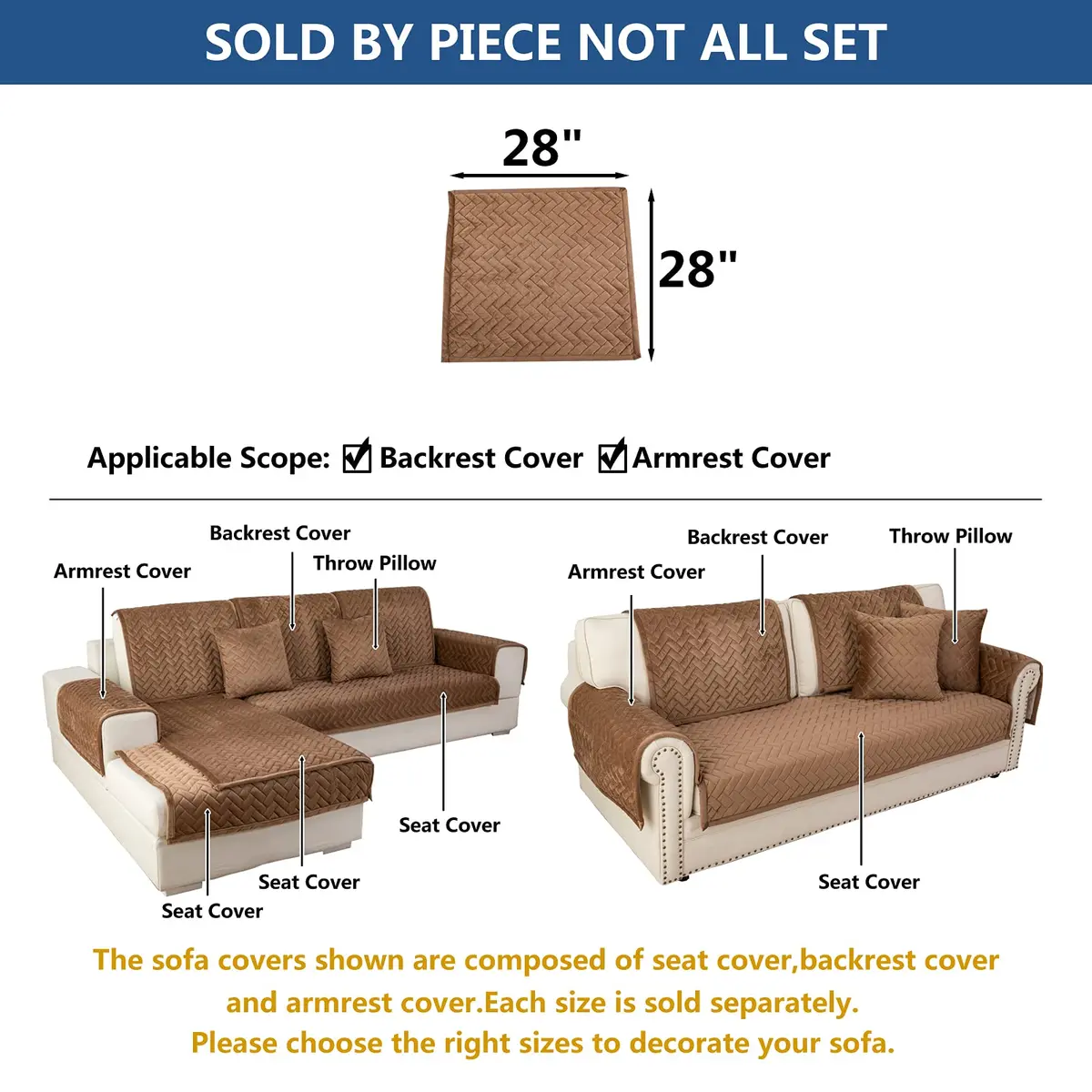 Eismodra Armrest Covers 28x28 Inches | Anti-Slip Couch Slipcover for Pets & Kids - view 5
