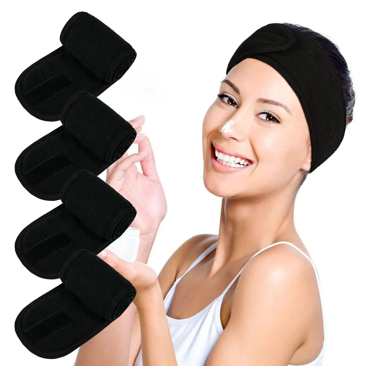 TDHDIKE Black Facial Spa Headbands 4 PCS | Soft Terry Cloth for Washing Face - main product image