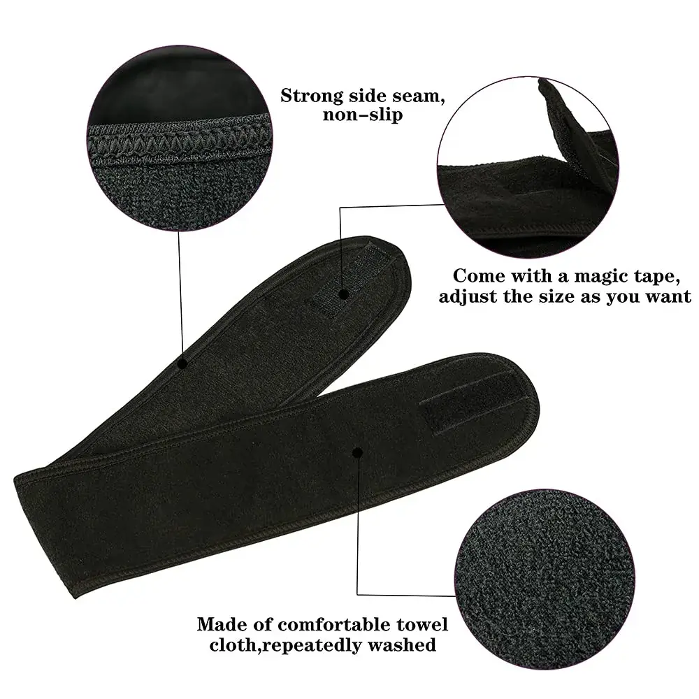 TDHDIKE Black Facial Spa Headbands 4 PCS | Soft Terry Cloth for Washing Face - view 3