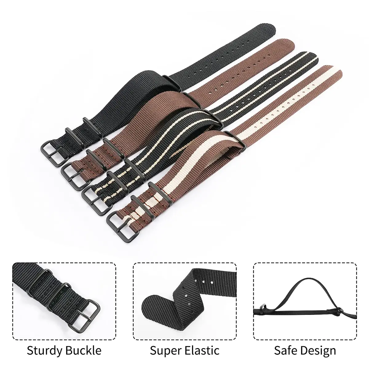 Ritche Christmas Gift 16mm Military Ballistic Nylon Watch Strap Compatible with Timex Weekender Watch Strap Timex Replacement Watch Bands for Men Women (4 Packs), White Elephant Gifts, Stocking Stuffers for Men - view 4