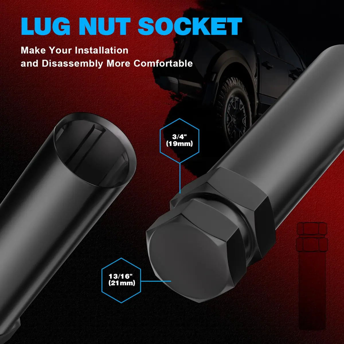 JiiinMiiin M12x1.5 20pcs Black Lug Nuts Set with Socket Key | 6-Spline Locking Safety - view 5