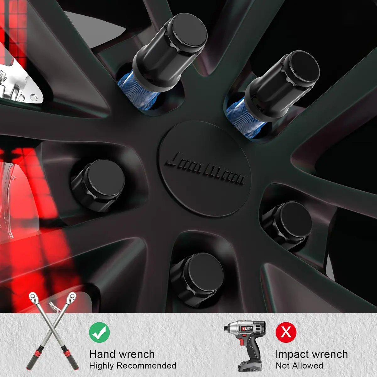 JiiinMiiin M12x1.5 20pcs Black Lug Nuts Set with Socket Key | 6-Spline Locking Safety - view 6