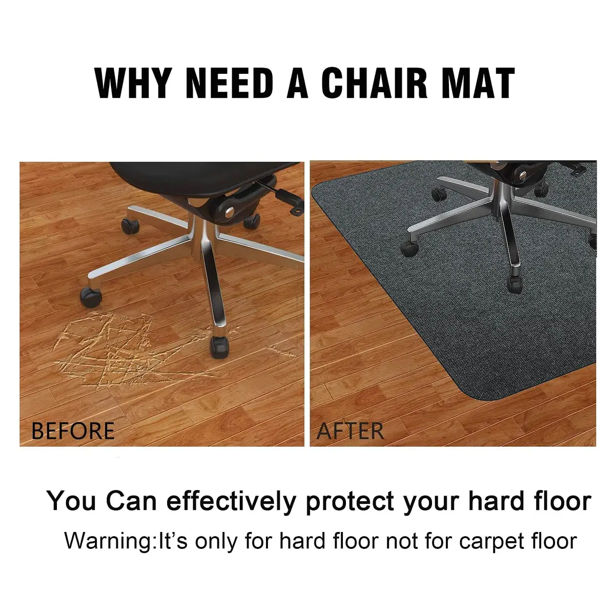 HengLiSam Dark Grey Chair Mat 120x90 cm (47x35 in) | Protects Hard Floors from Chair Damage - view 2