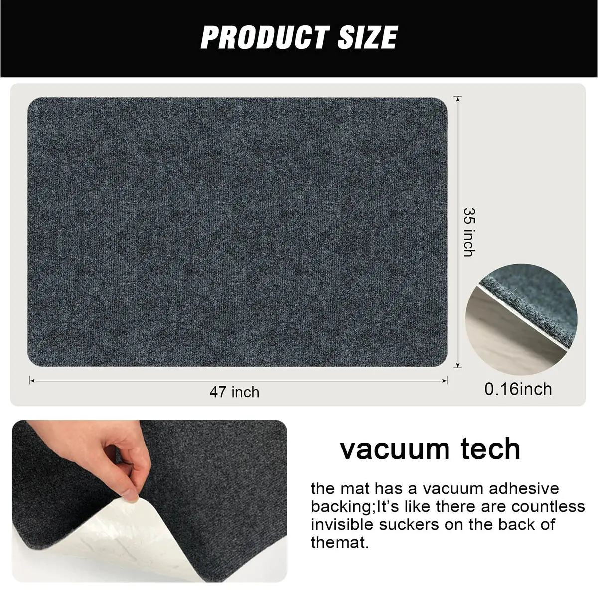 HengLiSam Dark Grey Chair Mat 120x90 cm (47x35 in) | Protects Hard Floors from Chair Damage - view 3