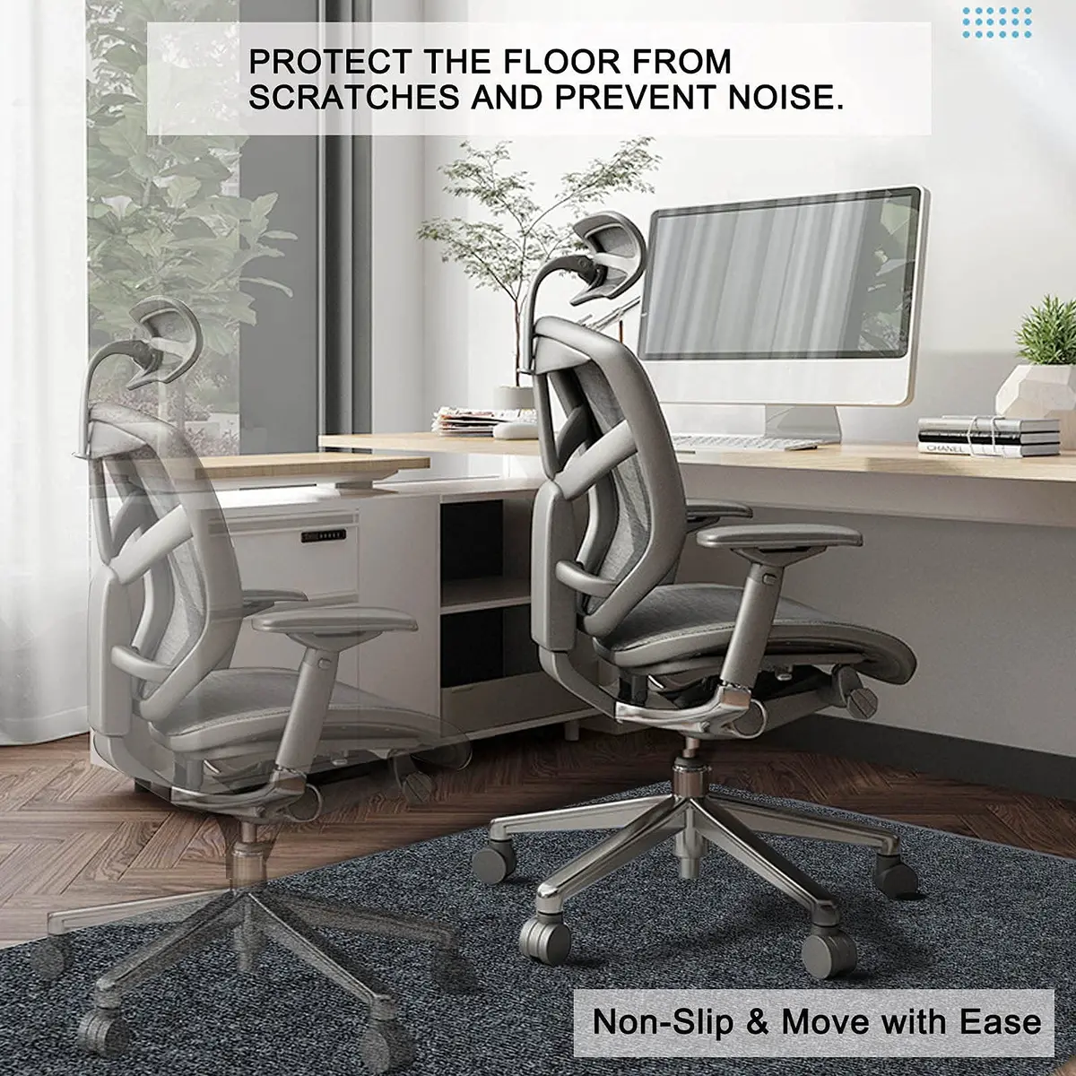 HengLiSam Dark Grey Chair Mat 120x90 cm (47x35 in) | Protects Hard Floors from Chair Damage - view 4