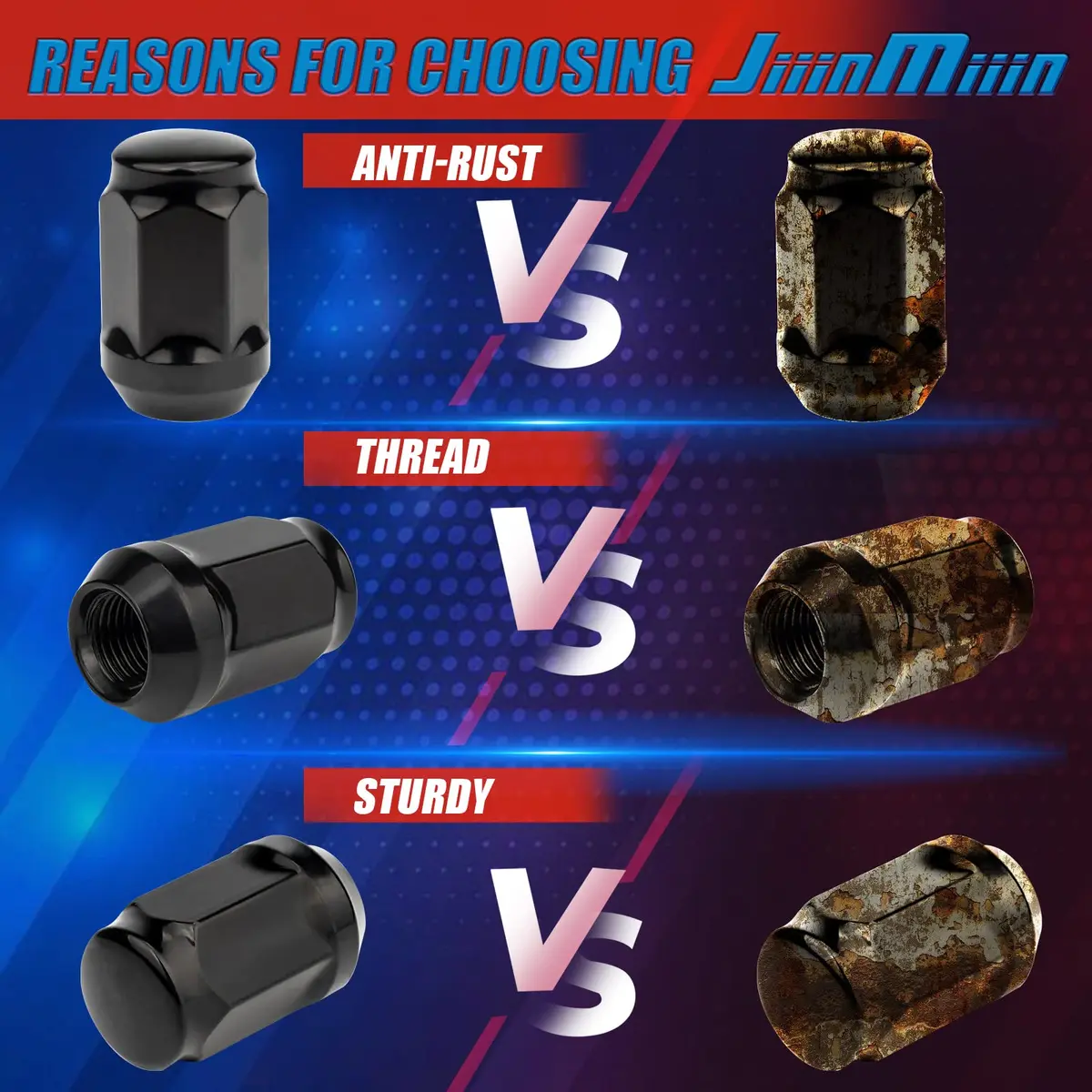 JiiinMiiin M12x1.25 Black Lug Nuts with Cone Seat, 20PCS | Durable Alloy Steel, Rust-Resistant - view 5