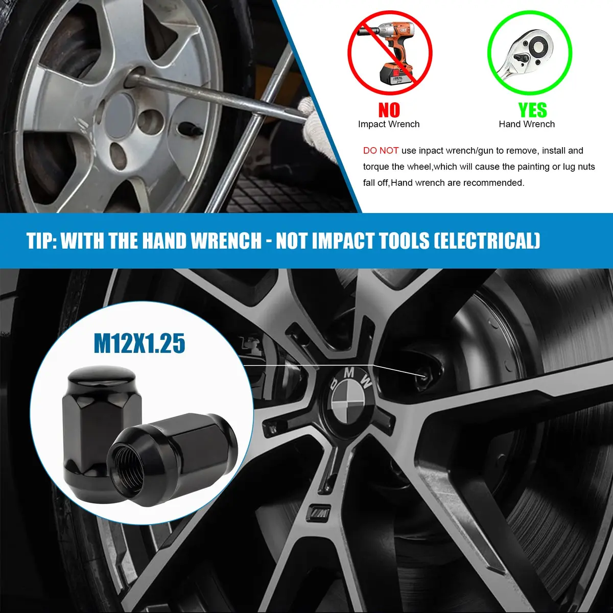 JiiinMiiin M12x1.25 Black Lug Nuts with Cone Seat, 20PCS | Durable Alloy Steel, Rust-Resistant - view 6