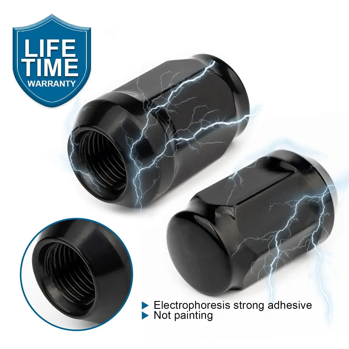 JiiinMiiin M12x1.25 Black Lug Nuts with Cone Seat, 20PCS | Durable Alloy Steel, Rust-Resistant - view 7
