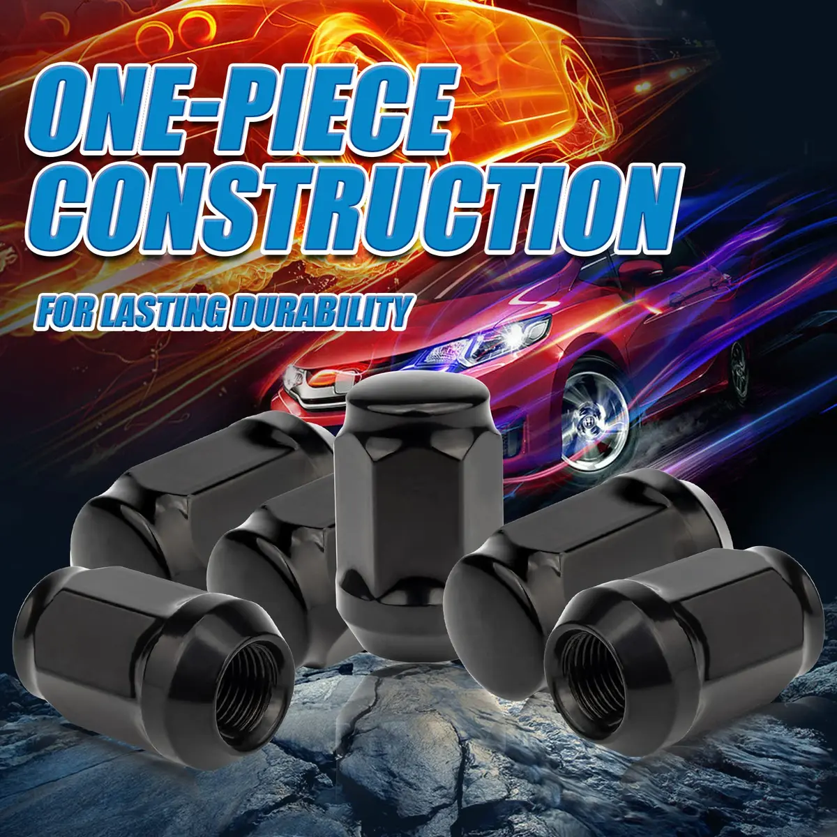 JiiinMiiin M12x1.25 Black Lug Nuts with Cone Seat, 20PCS | Durable Alloy Steel, Rust-Resistant - view 2