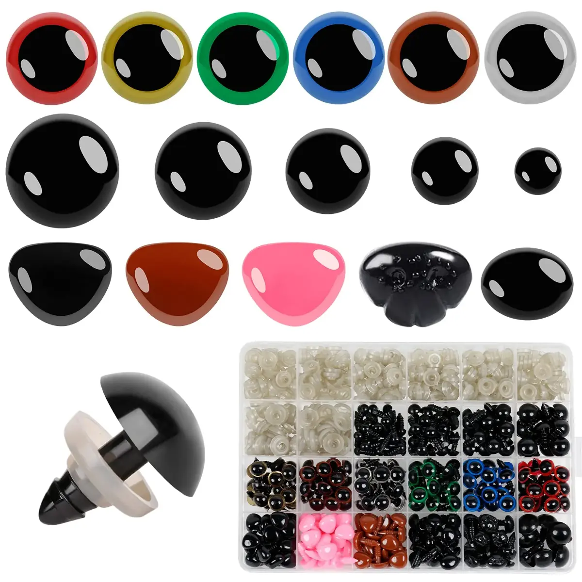 Buylorco 600pcs Safety Eyes and Noses Set 6-14mm | Assorted Sizes for Amigurumi & Crochet Dolls - main product image