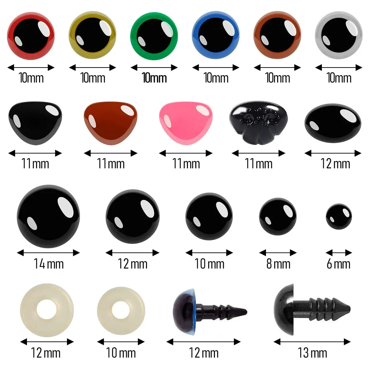 Buylorco 600pcs Safety Eyes and Noses Set 6-14mm | Assorted Sizes for Amigurumi & Crochet Dolls - view 2