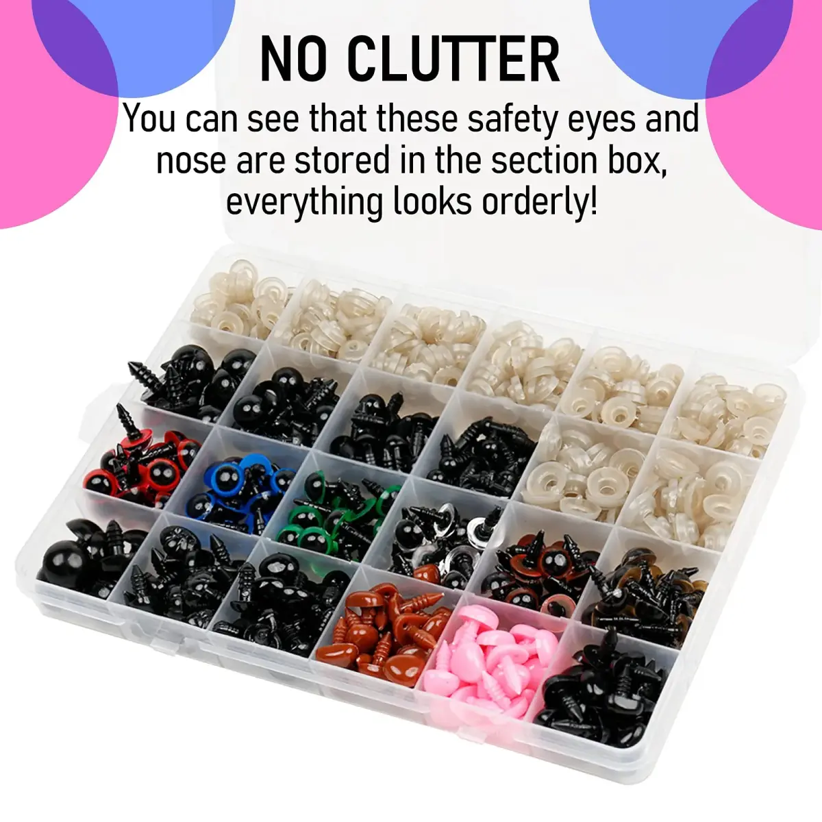 Buylorco 600pcs Safety Eyes and Noses Set 6-14mm | Assorted Sizes for Amigurumi & Crochet Dolls - view 3