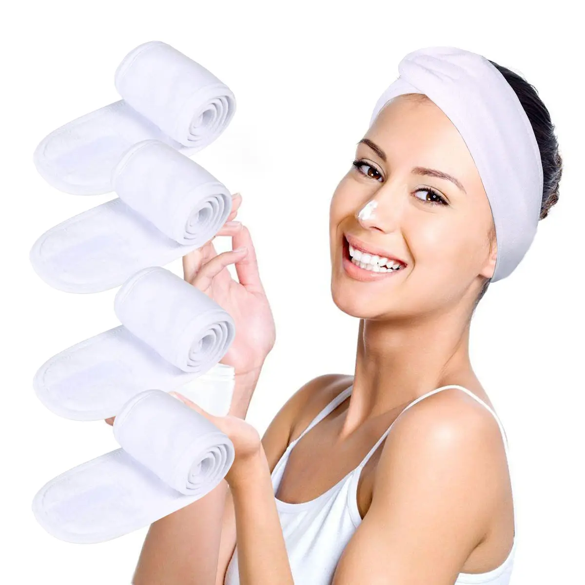 TDHDIKE White 4PCS Facial Spa Headbands | Soft Terry Cloth for Makeup & Shower - main product image