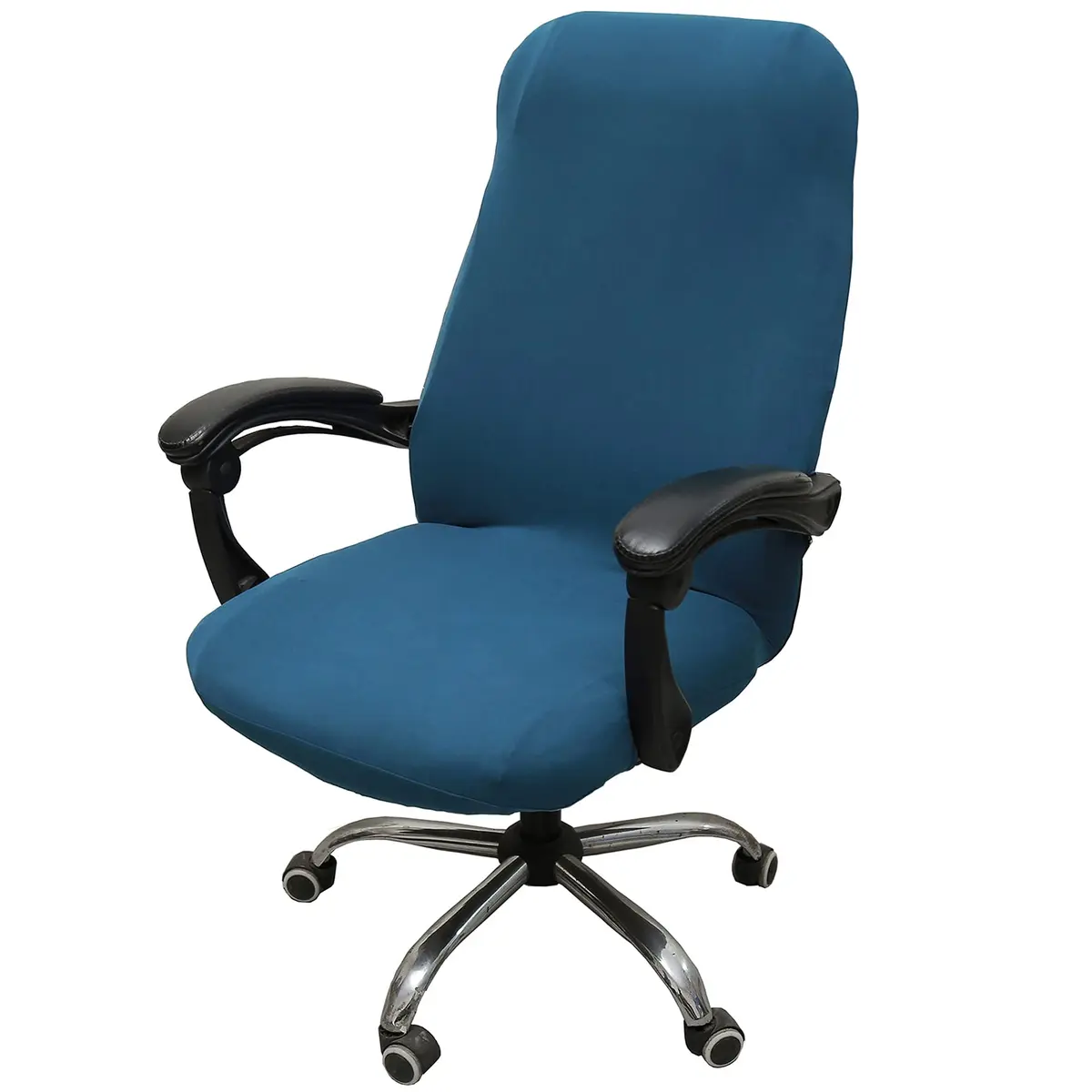 WOMACO Printed Office Chair Cover Large | Modern Peacock Blue Stretch Slipcover - main product image